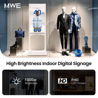MWE 32 Inch Indoor Digital Signage Display, 1000 Nits Window Advertising Display Kiosk, Free Custom Logo Nameplate, Support Floor Standing or Ceiling Mounted, for Retail Store Window Promotion