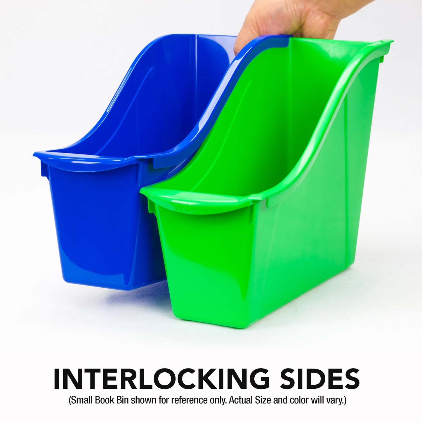Storex Small Book Bin – Interlocking Plastic Organizer for Home, Office and Classroom, Blue, 6-Pack (71108U06C)