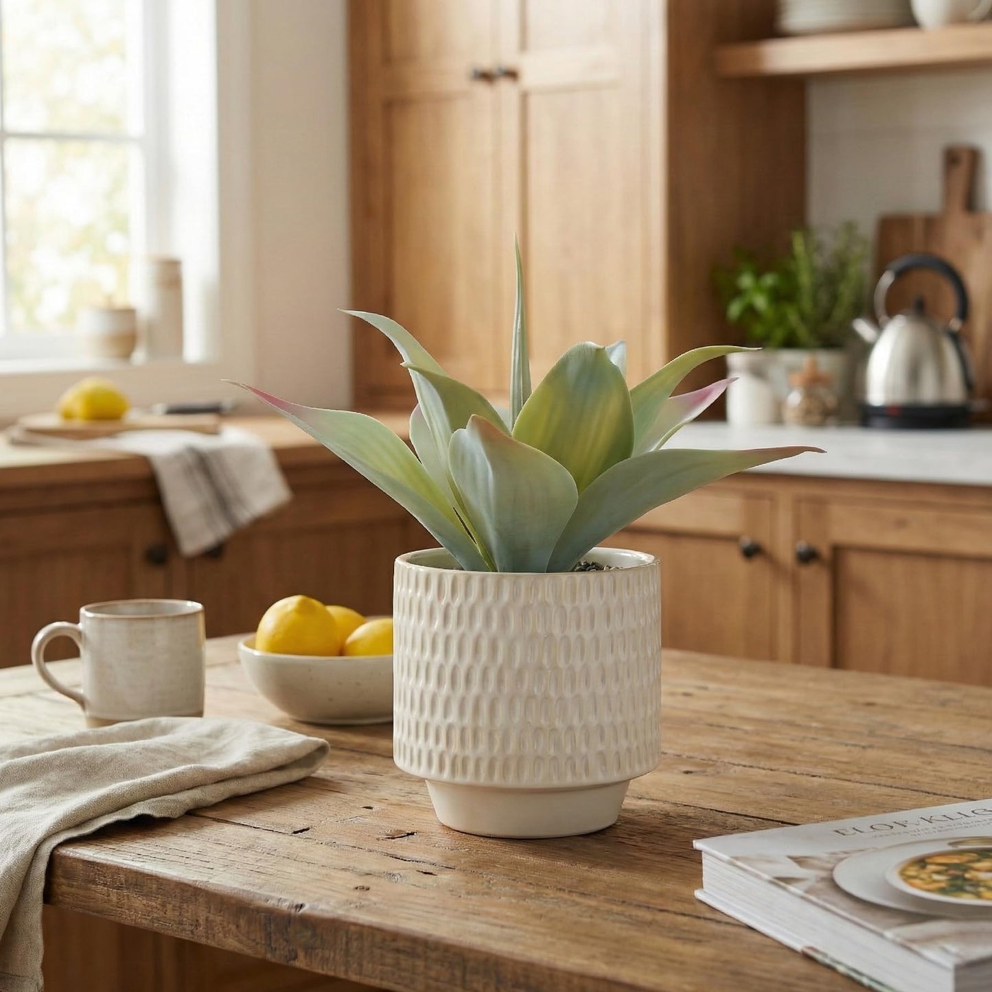 ALAGIRLS 11.8" Artificial Agave Plant, Faux Aloe Succulents Potted Plant Realistic Fake Agave Greenery with Ceramic Pot for Home Office Indoor Decor