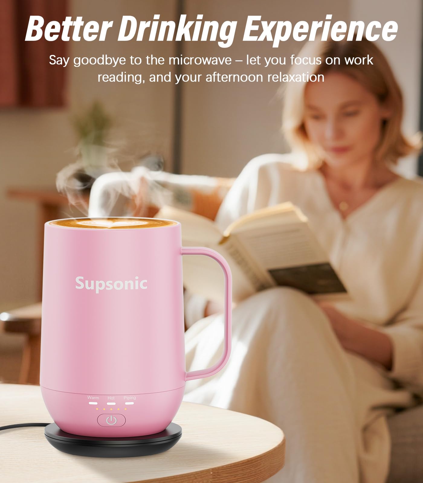 Supsonic - 16oz Self Heating Coffee Mug, Smart Heated Coffee Mug Faster Direct-Contact Heating Up to 149°F, Coffee Mug Warmer Set with Auto Shut-Off - Gifts for Men Women | S2