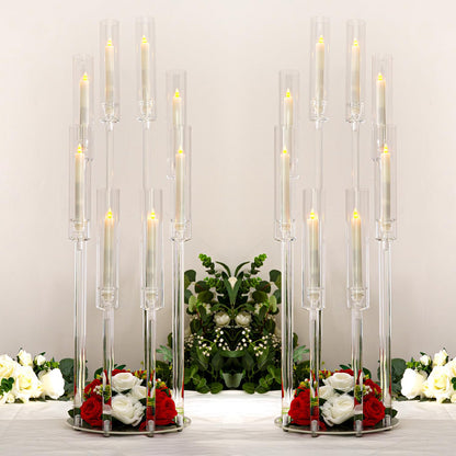 2PCS Acrylic Candelabra Centerpieces,Tall Clear Floor Candelabra for Wedding 8 Arm Candle Holder with Acrylic Shade Circular Base for Party Table Decoration Fit 0.87 LED Candle