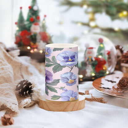 ALAZA Pansy Pink Purple Flowers Flickering Flameless Candles Battery Operated with Remote Timer,Tea Light Candles LED Pillar Votive Candles Set of 2 for Outdoor Indoor