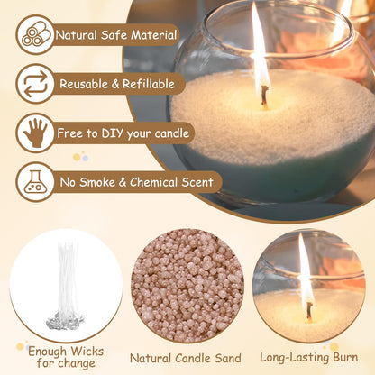 MECCANIXITY Pearled Sand Candles with 50 Pcs Wicks 21Oz / 600g Candle Beads Refillable Powder Sand Wax Making Kit for Thanksgiving Christmas Wedding Party DIY Home Crafts, Brown