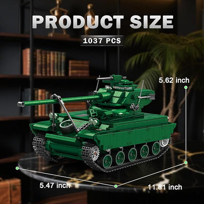 Reobrix AMX-13 Light Tank Building Set 1:28 Scale Military French Tank Model Toy Set for Military Fans 1037 PCS Collectible Building Block Kit Ideal Gift for Adults Boys Age 14+