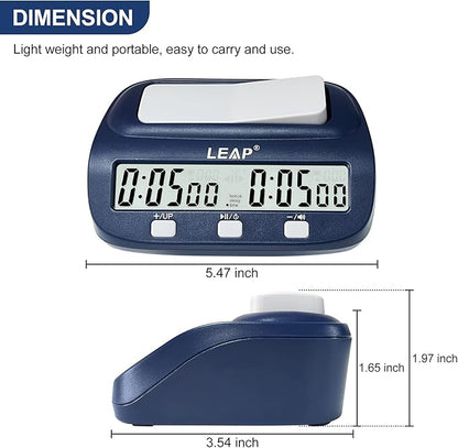 LEAP Digital Chess Timer - Professional with Time Bonus and Delay Features Great for Chess I-Go Navy