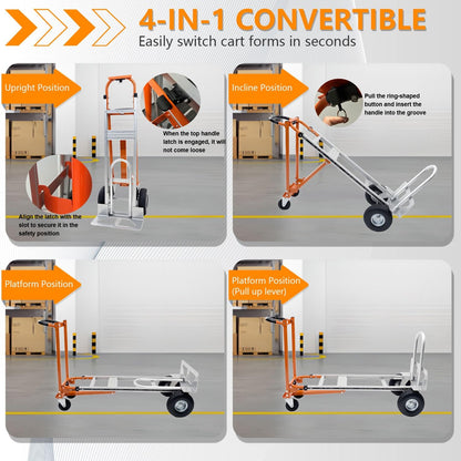 SST Convertible Hand Truck, 4 in 1 Folding Hand Truck Dolly Cart with Wheels, 1000LBS Heavy Duty Aluminum Hand Truck for Construction, Logistics, Shopping, Home, Office Moving
