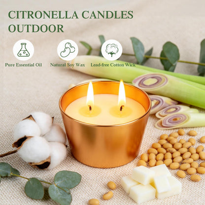 Citronella Candles Outdoor, 3 Pack 3.5OZ Citronella Candle for Patio, Two Wick Lemongrass Scented Candles, Natural Soy Wax Long Burning for Indoor Outdoor Camping Garden
