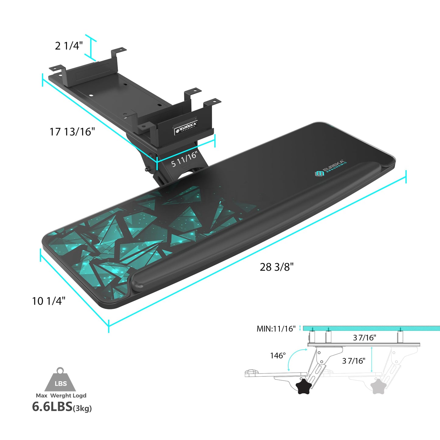 EUREKA ERGONOMIC Height Adjustable Mouse & Keyboard Tray Under Desk, 28x10'' Large Slide Out Swivel Tilt Computer Keyboard Drawer with Mouse Pad for Gaming Home Office Desk, Dual Mount