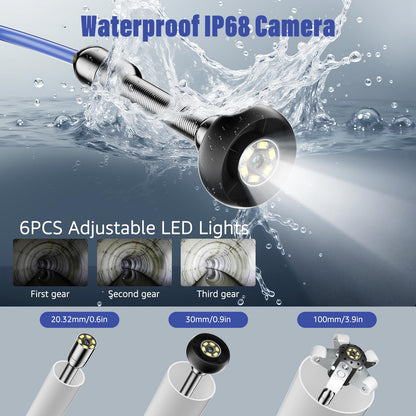 Sewer Camera 100FT/30M, Drain Camera with Light, Plumbing Snake Cam with DVR Pipe Video Inspection,5" Color HD Duct Chimney Sewer Inspection Cam for Sewer Line, Drain, Duct, Plumbing