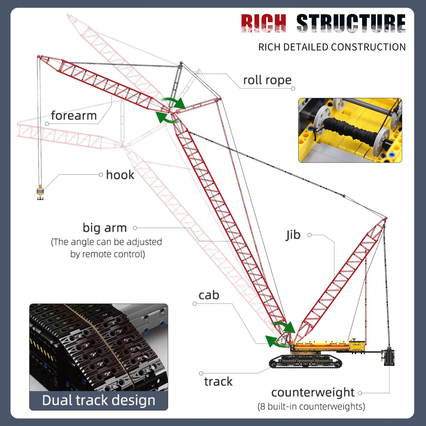 Mould King 17015 Technology Crawler Crane Building Block Kit, Heavy Duty Crawler Crane with Motors for Adult, 4318 pcs Engineering Building Set