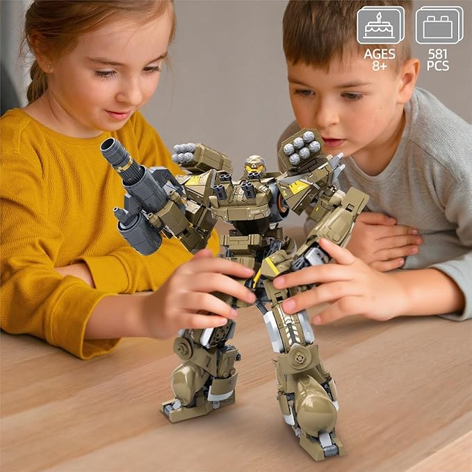 Mech Robot Transforming Building Blocks Set for Adults Brown City Protector Mecha Model Action Figures Cool Creative Robots STEM Toys Gift for Teens Boys 581 Pieces