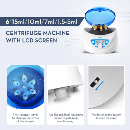 Cekegon PRP Centrifuge Machine 6x15mL/10mL/7mL/1.5-5ml, Benchtop Lab Centrifuges with 300-5000rpm Max. 2600xg RCF for Laboratory College Beauty Clinic