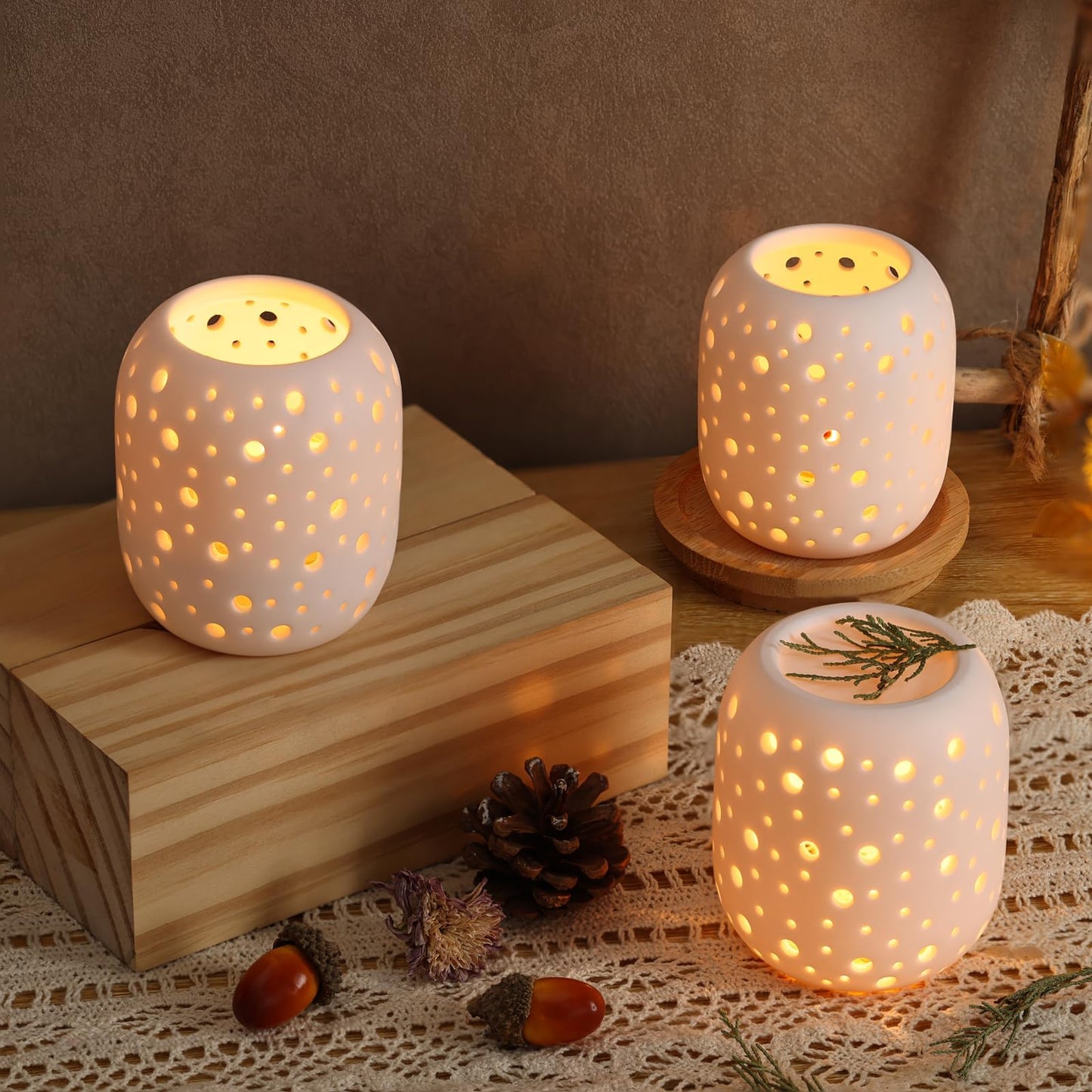 HAVITI 6 Pcs Votive Candle Holder, Tealight Candle Holders, Ceramic Tea Light Candle Holders for Wedding Centerpieces Dinner Party Table Decor