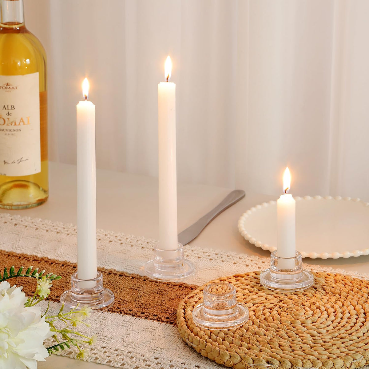 ZQXJWF Clear Glass Taper Candle Holders Set, Round Base Design, Elegant Dining Table Decor, for Table Centerpiece Wedding Party Advent Christmas Home Decorations(24, Clear)