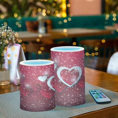 ALAZA Happy Valentines Day Hearts Flickering Flameless Candles Battery Operated with Remote Timer,Tea Light Candles LED Pillar Votive Candles Set of 2 for Outdoor Indoor Decorations