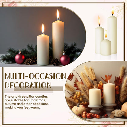 36PC Lvory Pillar Candles Bulk 2 in x 3, 6, 8 Inch Long Burning Wax Pillar Candles Unscented Smokeless Dripless for Wedding Centerpieces Spa Lantern Fireplace Home Christmas Thanksgiving Party Decor