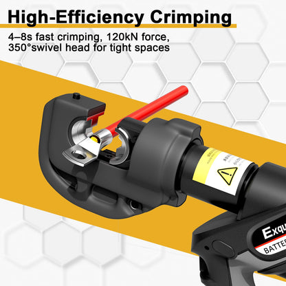 Exqutoo Electric Hydraulic Cable Lug Crimper Pliers, with 12 Size Hex Dies(16-400 mm²) & 2 4Ah Lithium-Ion Batteries & Battery Charger, 120kN, 12 Ton, Electrical Terminal Cable Wire Fiber Crimper Kit