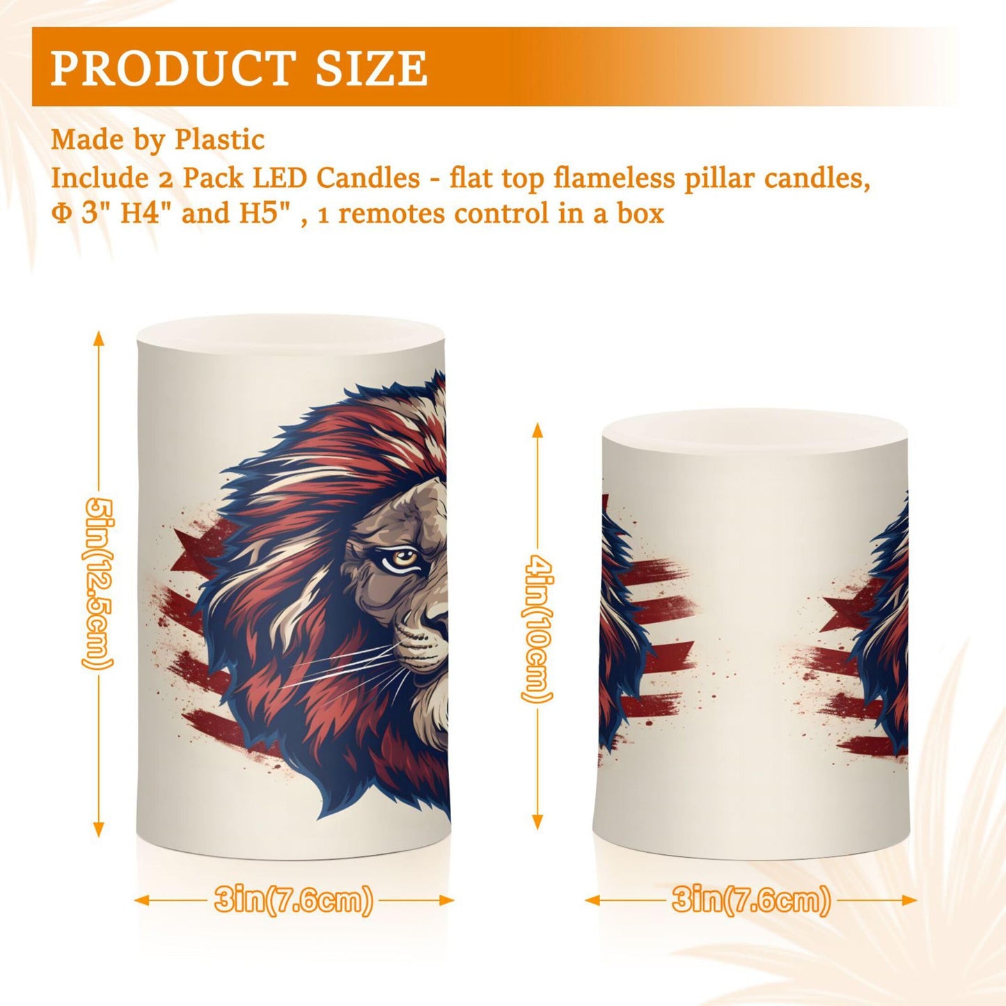 Grgvtei Flameless Candles Ferocious Lion Head Flickering LED Pillar Candles with Remote & Timer, Battery Operated Set of 2 Warm Glow for Wedding Party Home Decoration