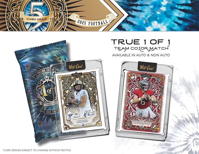 2025 Wild Card 5 Card Draw Football Pro-Look Edition Trading Card Box (5 Encased Cards #'d to 5 or Less Including 1 Autographed Card in Every Box)