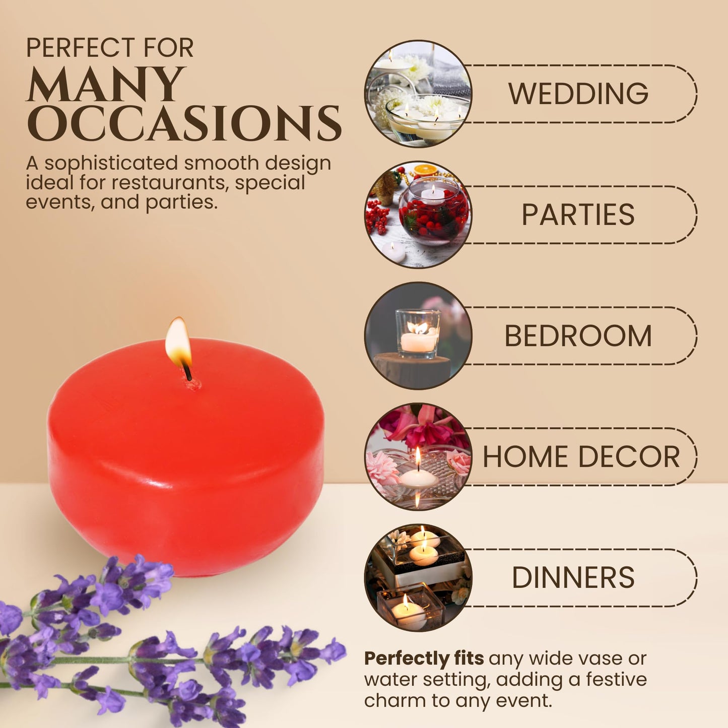Axiom Red Floating Candles for Centerpieces - Floating Candle 2 inch Hand-Rolled Paraffin, Cotton Wicks, 4-Hour Clean Burn (Light Strawberry Scented), 24 Count