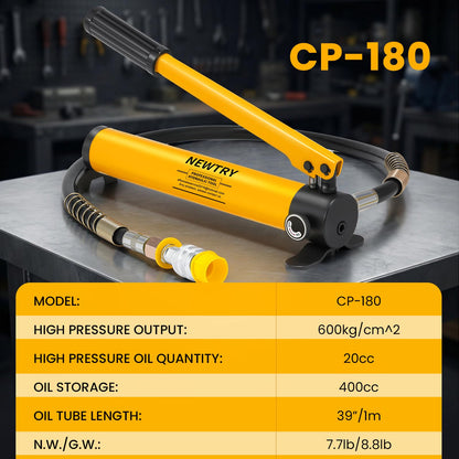 NEWTRY 20T Low Profile Hydraulic Jack Porta Power Kit + CP-180 Manual Hydraulic Hand Pump, Industrial Mini Hydraulic Cylinder, Stroke 0.47”