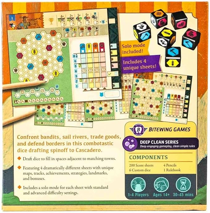 Bitewing Games - Cascadito Roll &amp Write Board Game for 1-4 Players - Challenging Combotastic Clever - Draft Dice to Protect The Kingdom - Designed by Acclaimed Designer Dr. Reiner Knizia