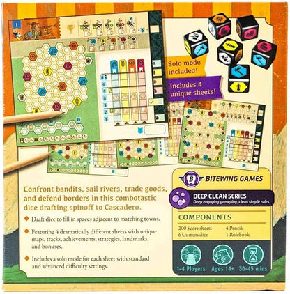 Bitewing Games - Cascadito Roll &amp Write Board Game for 1-4 Players - Challenging Combotastic Clever - Draft Dice to Protect The Kingdom - Designed by Acclaimed Designer Dr. Reiner Knizia