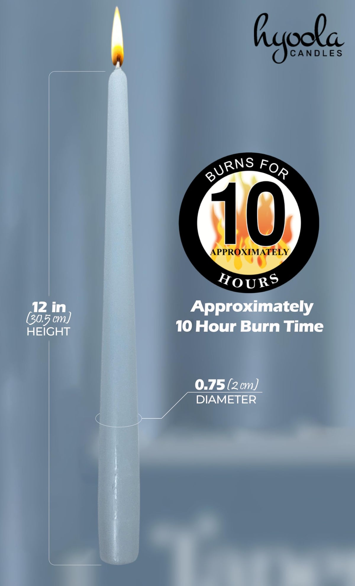 Hyoola Tall Taper Candles - 12 Inch Ice Blue Unscented Dripless Taper Candles - 10 Hour Burn Time - 12 Pack