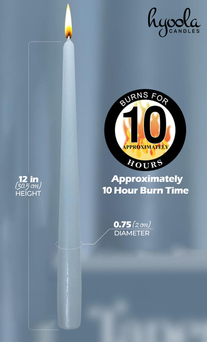 Hyoola Tall Taper Candles - 12 Inch Ice Blue Unscented Dripless Taper Candles - 10 Hour Burn Time - 12 Pack