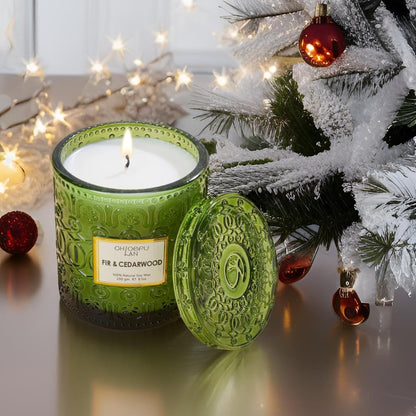 Chloefu LAN Fir & Cedarwood Scented Candle Gift, Christmas Festival Candles, Large Luxury Scented Soy Jar Candle with up to 55 Hour Long Lasting, Highly Scented, 8.1ozs