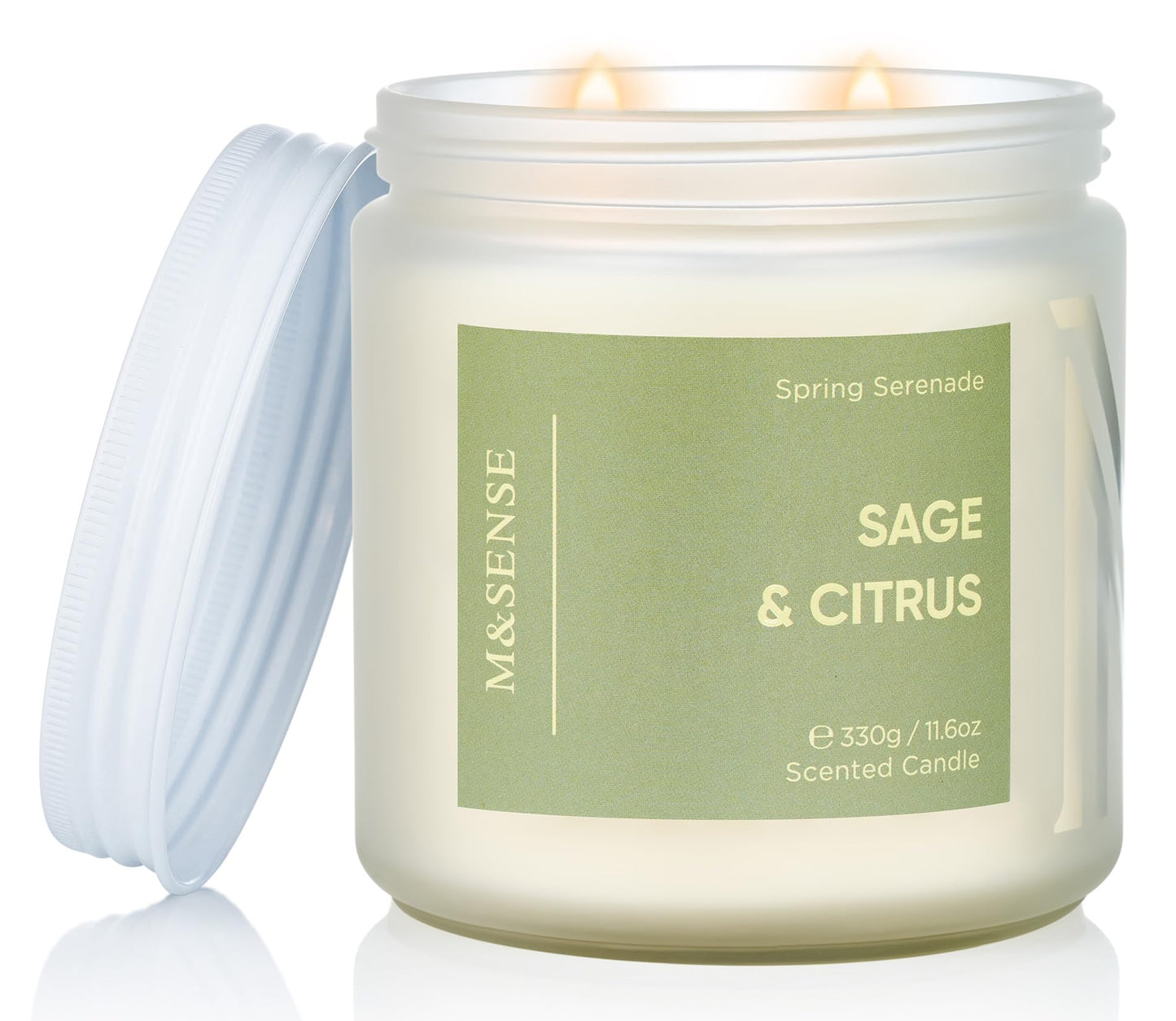 M&SENSE Sage Citrus Candles, 11.6oz Natural Soy Wax, 70 Hours Long Lasting, Non Toxic Clean Burning Candle for Home Scented, Fresh Smelling Aromatherapy 2 Wicks Glass Jar for Meditation Relaxation