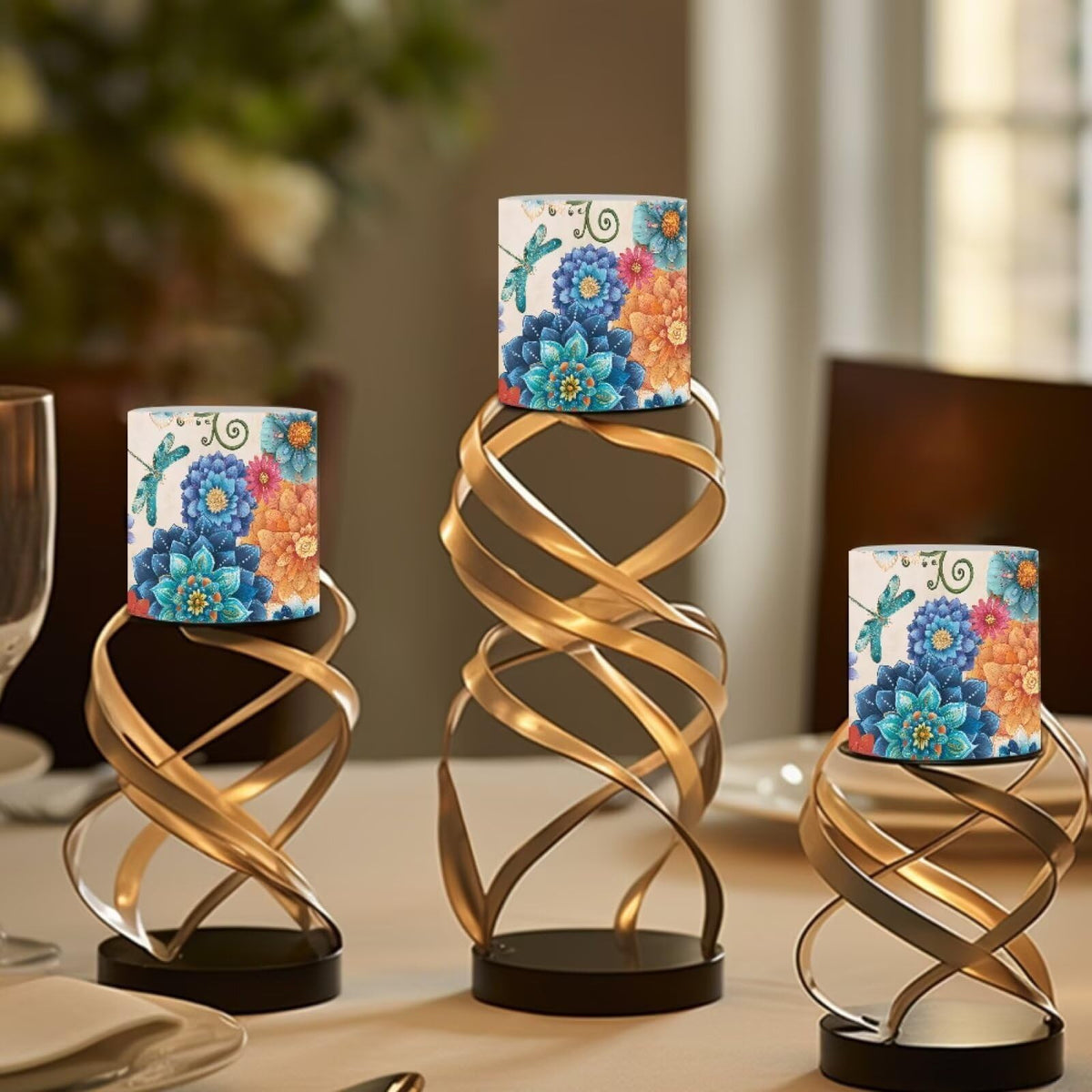 Cozeyat Boho Mandala Floral LED Candles Set of 4 Battery Powered Flameless with Remote Timer Flickering Flame Waterproof for Home Patio Beach Decor