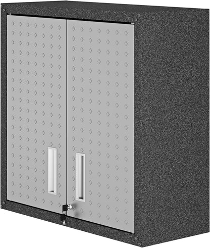Manhattan Comfort Fortress Floating Garage Storage Cabinet with Adjustable Shelves and Lock, Recessed Handles, Metal Wall Mounted Lockable Utility Cabinet, Steel Garage Storage in Black and Grey