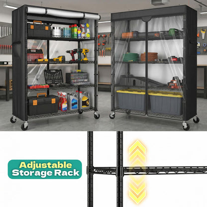 ZYSUOR Wire Shelving Unit with 600D Oxford Cover, 36" W x 18" D x 72" H, 5-Tier Heavy Duty Rolling Shelf Rack on Wheels for Garage, Basement & Warehouse