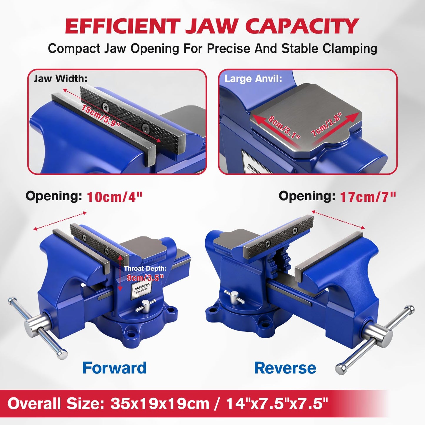 6-Inch Bench Vise with Jaw Pads, Heavy Duty Workbench Vise with Anvil, 360° Swivel Locking Base, 4500 lbs Clamping Force Bench Vice for Woodworking, Drilling, Pipe Cutting