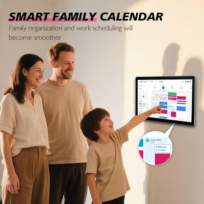 TouchWo 27 inches Touchscreen Digital Calendar & Wall Planners, Smart Whiteboard Calendar for Chore Chart & Work Schedule, Built in Speakers and Camera, Include Wall Mount & Desk Stand