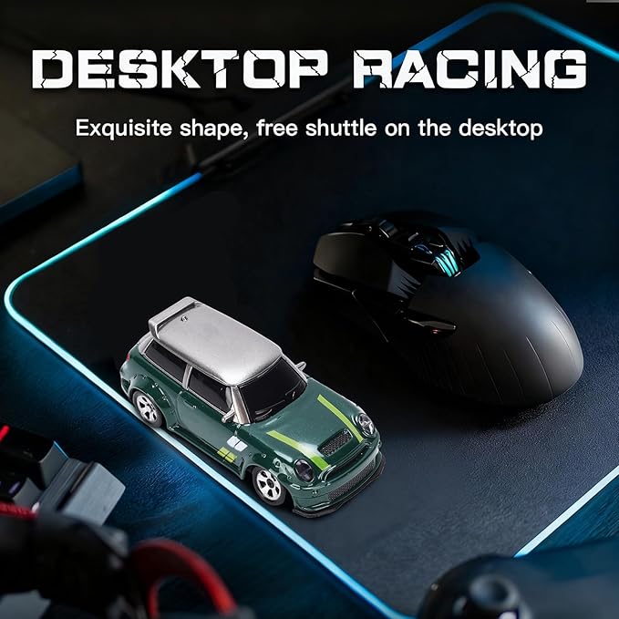 1:64 Scale Mini RC Drift Car 2.4GHz 4WD Desktop RC Drift Car Handheld Racing Mini Vehicle with LED Lights Speed Switching Racing Sport Toy for Adults Teens (Green)