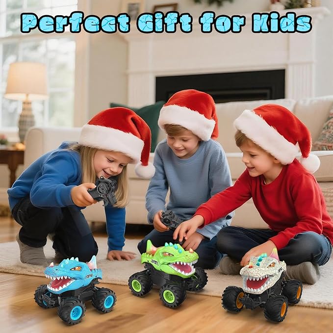 Dinosaur Remote Control Car 2.4GHz Monster Truck Toys Rechargeable RC Cars 1:24 Scale RC Truck with LED Light Movable Mouth Dinosaur Cars Toys for Kids Boys 6-8 8-12 Birthday Gift Blue