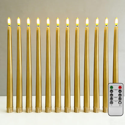 Ni-JASW Gold Flameless Taper Candles with Remote, Flickering LED Candlesticks Battery Operated Home Candle Decor Set of 12