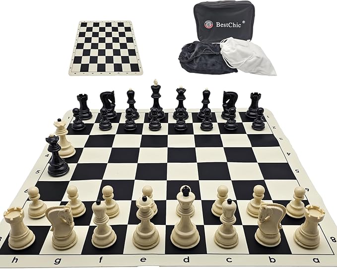 20-inch Foldable Silicone Easy-to-Clean Large Chess Set Family Retro Adult and Children's Chess Portable Travel Game Chess Set with Storage Bag Ideal for Outdoor and Travel Use.