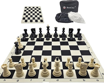 20-inch Foldable Silicone Easy-to-Clean Large Chess Set Family Retro Adult and Children's Chess Portable Travel Game Chess Set with Storage Bag Ideal for Outdoor and Travel Use.