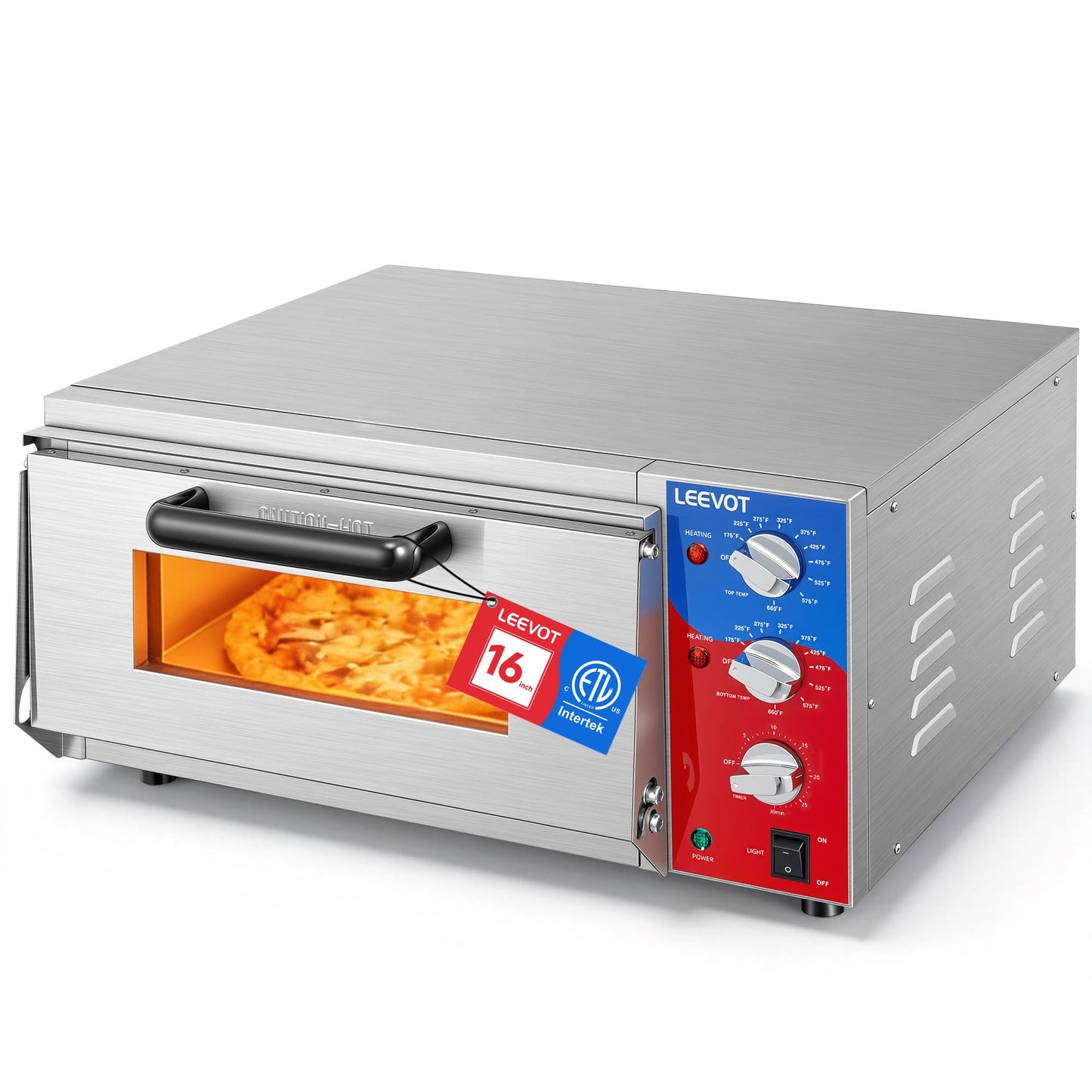 LEEVOT 16" Single-Deck Commercial Pizza Oven | 1800W Countertop Electric Pizza Maker with Timer & Ceramic Stone | ETL Certified 120V for Restaurant, Food Truck, Home Kitchen