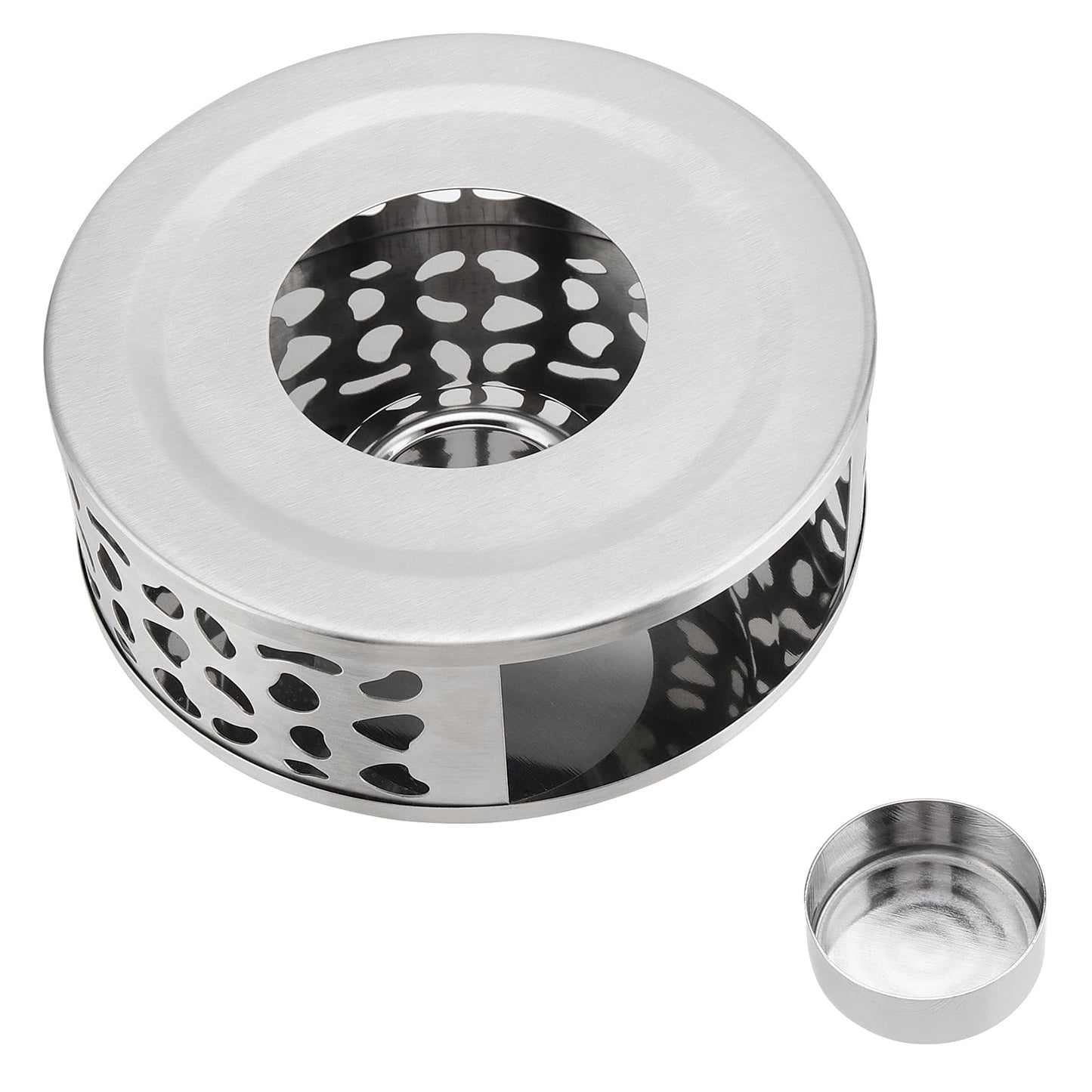 HOIGON 3 PCS Teapot Warmer, Stainless Steel Brushed Tea Pot Warmer Base with Tealight Candle Holder, Silver