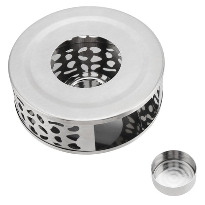 HOIGON 3 PCS Teapot Warmer, Stainless Steel Brushed Tea Pot Warmer Base with Tealight Candle Holder, Silver