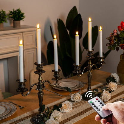 Homemory 12 Pcs Plastic Flameless Taper Candles with Remote Timer Dimmer, White Taper Candles Battery Operated with Flickering Flame Light Lifelike Led Candlesticks for Indoor Decoration 9.6 Inches