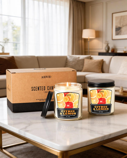AOOVOO Citrus Lemon 2 Pack Odor Eliminating Candle - Up to 100 Hours Burn time, Eliminates 95% of Pet, Smoke, Food, and Other Smells Quickly, 18 oz Non Toxic Highly Fragranced Air Freshing Soy Candle