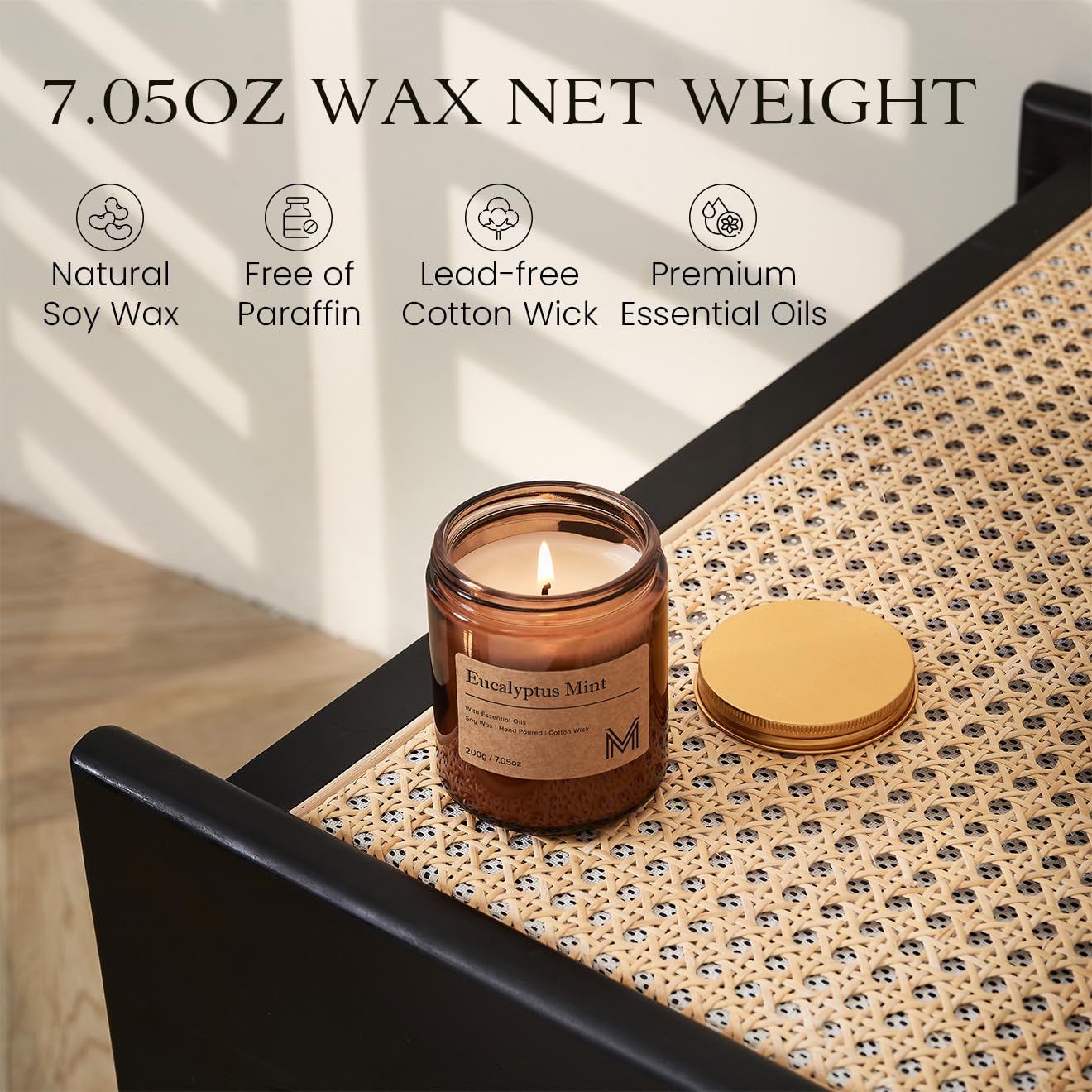 M&SENSE CreamyVanillaPie Scented Small Candle, 7.5Oz Aromatherapy Candle for Home Fragrance, Soy Wax Candles Gift for Birthday, Housewarming, Amber Jar Candle for Stress Relief, Meditation, Yoga