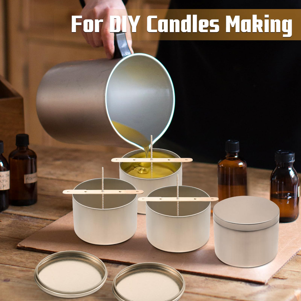 YJHSS 24-Pack 8oz Candle Tins with Lids, Metal Candle Jars for Candle Making, Empty Containers Vessels Bulk for Small Business & Beginners DIY Storage -Champagne Gold