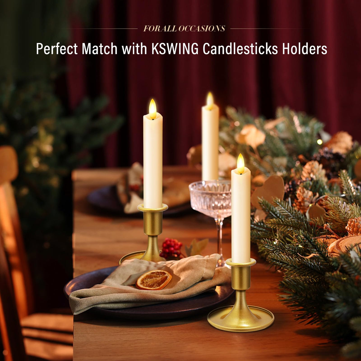 KSWING Upgraded Real Wax Short LED Flameless Taper Candles with Remote, 6 PCS Ivory Candlesticks Battery Operated 3D Flickering - 6" Realistic Fake Candle Sticks for Home/Wedding/Fireplace Xmas Decor