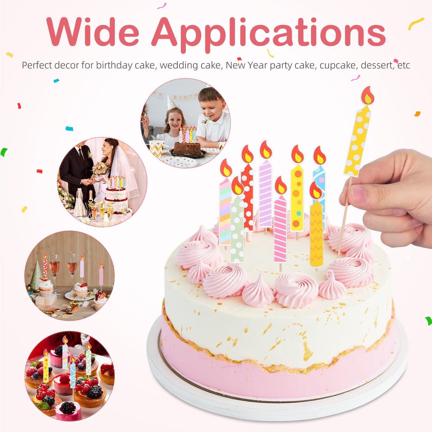 Veemoon 40pcs Birthday Cake Paper Candles Decoration Happy Birthday Cake Diy Topper Accessories Cupcake Flameless Candles Decor for Weeding Anniversary Birhday Festival Party Celebration